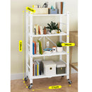 4 Tier Steel White Foldable Display Stand Multi-Functional Shelves Portable Storage Organizer with Wheels