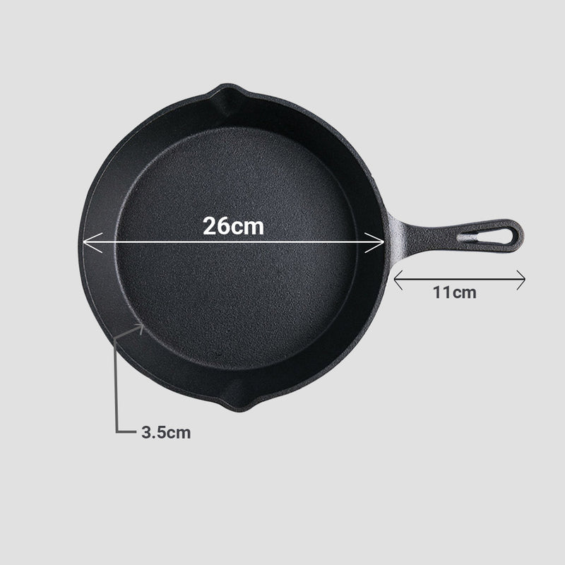 2X 26cm Round Cast Iron Frying Pan Skillet Steak Sizzle Platter with Handle