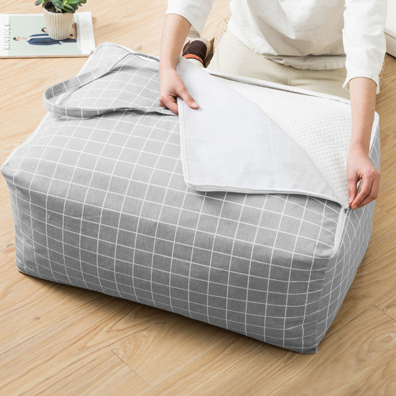 2X Grey Plaid Large Storage Luggage Bag Double Zipper Foldable Travel Organiser Essentials