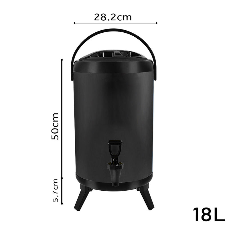 18L Stainless Steel Insulated Milk Tea Barrel Hot and Cold Beverage Dispenser Container with Faucet Black