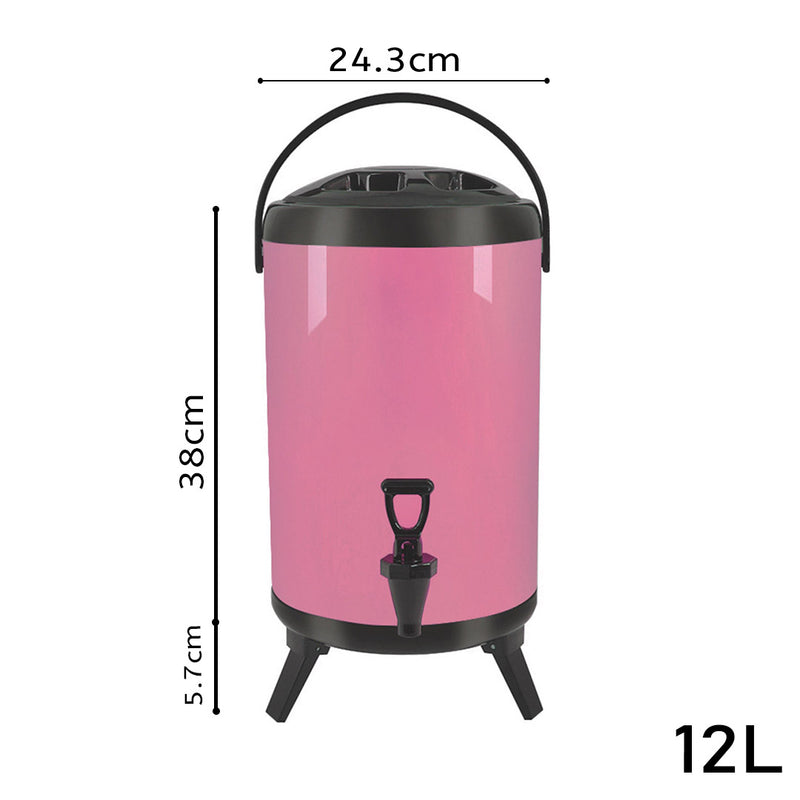 12L Stainless Steel Insulated Milk Tea Barrel Hot and Cold Beverage Dispenser Container with Faucet Pink