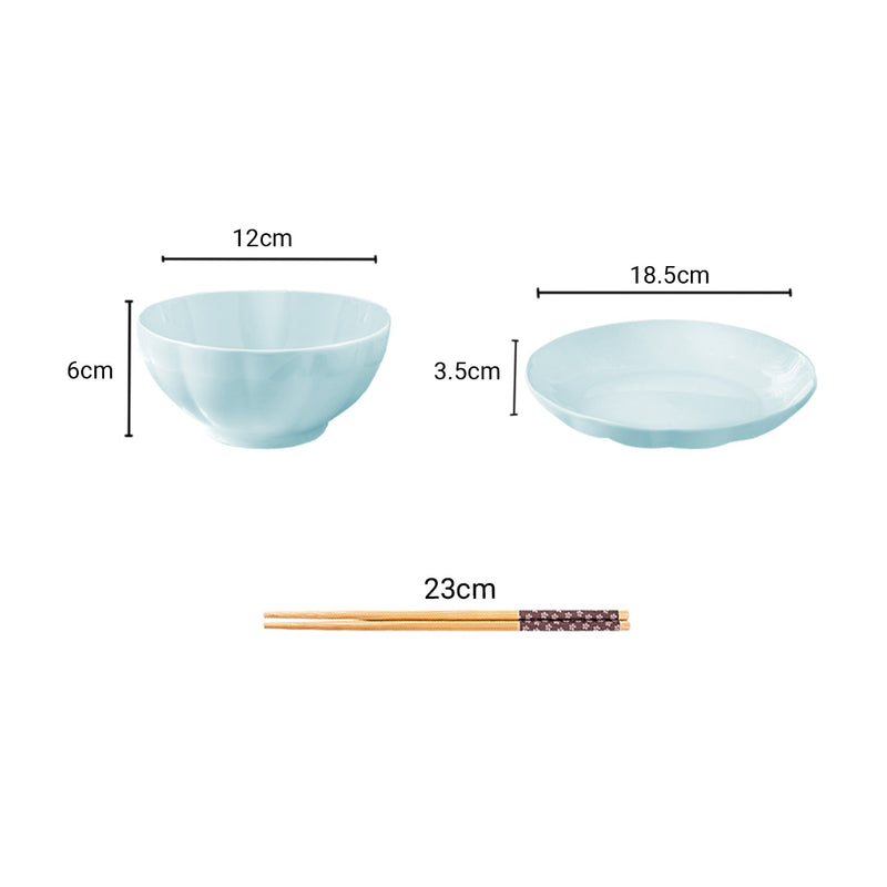 Light Blue Japanese Style Ceramic Dinnerware Crockery Soup Bowl Plate Server Kitchen Home Decor Set of 10