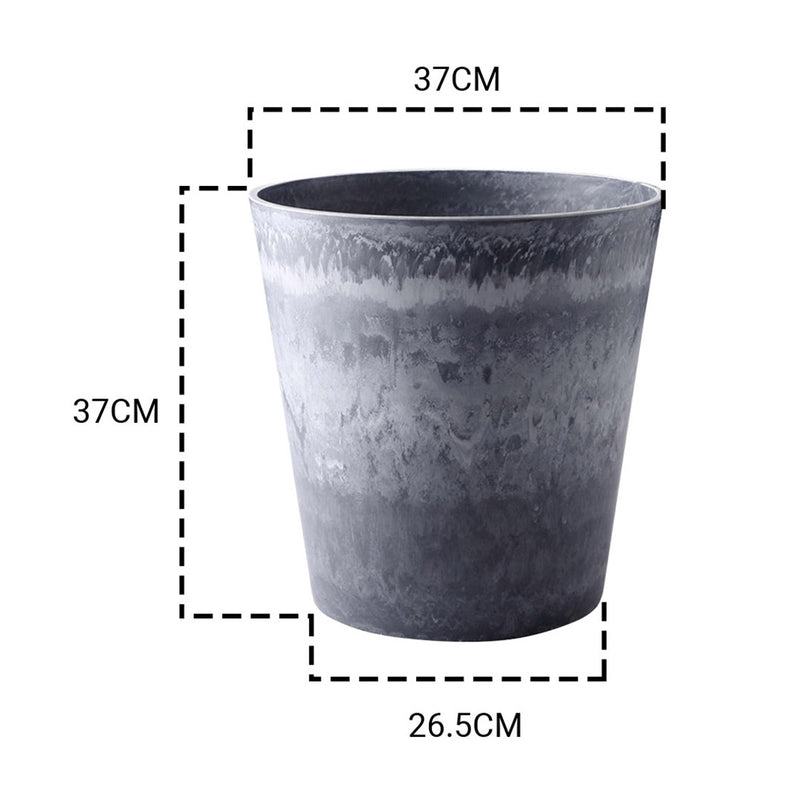 37cm Weathered Grey Round Resin Plant Flower Pot in Cement Pattern Planter Cachepot for Indoor Home Office