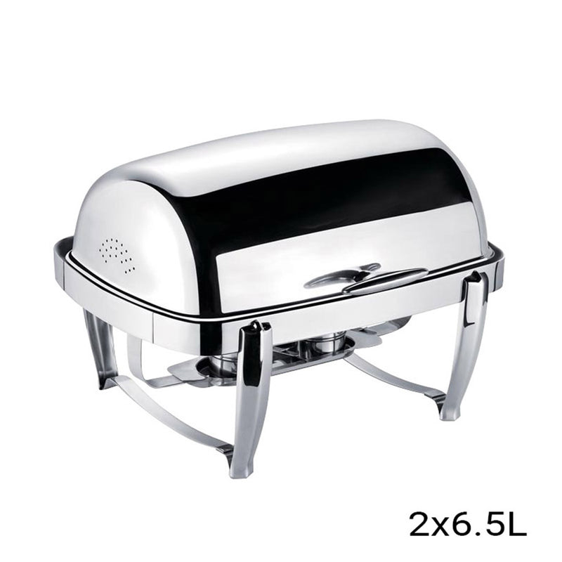 6.5L Stainless Steel Double Soup Tureen Bowl Station Roll Top Buffet Chafing Dish Catering Chafer Food Warmer Server