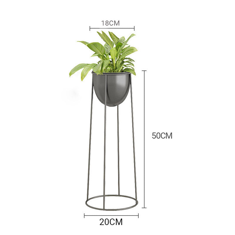 50cm Round Wire Metal Flower Pot Stand with Black Flowerpot Holder Rack Display