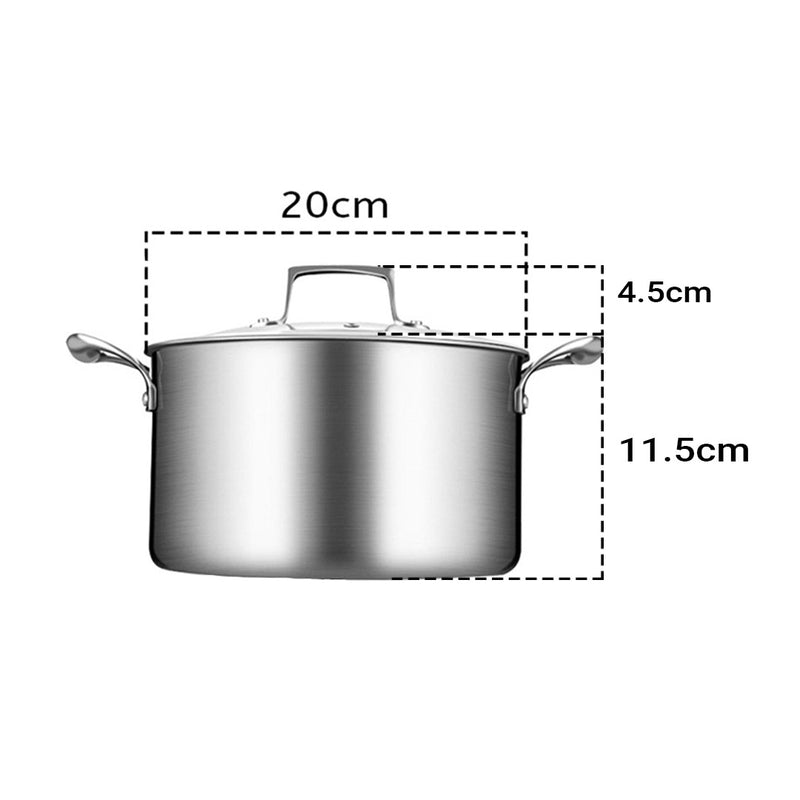 20cm Stainless Steel Soup Pot Stock Cooking Stockpot Heavy Duty Thick Bottom with Glass Lid