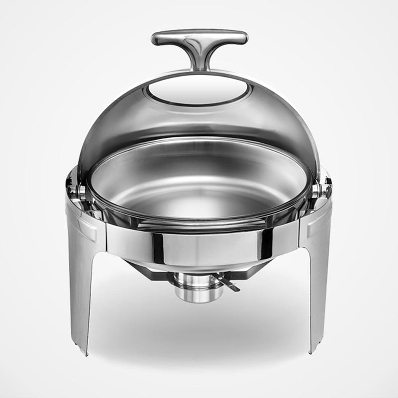6L Round Chafing Stainless Steel Food Warmer with Glass Roll Top