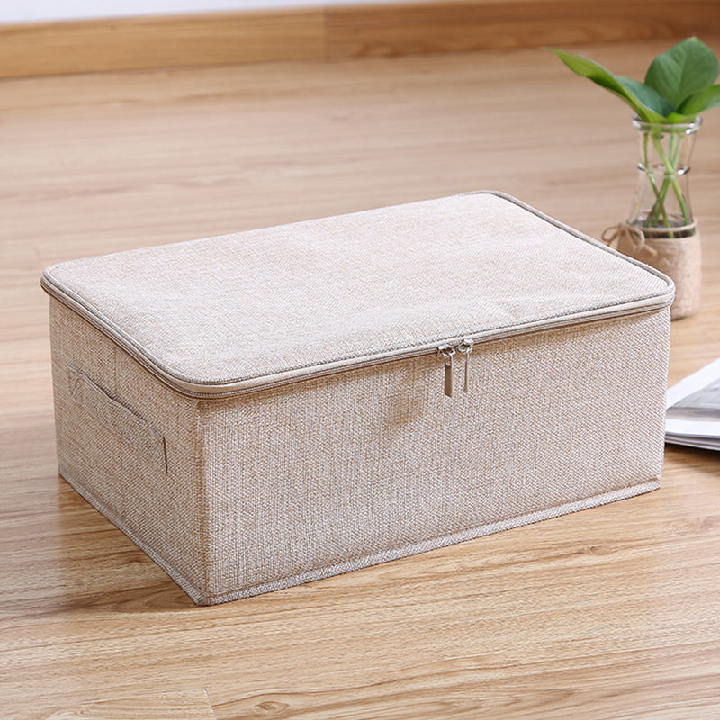 2X Beige Small Portable Double Zipper Storage Box Moisture Proof Clothes Basket Foldable Home Organiser