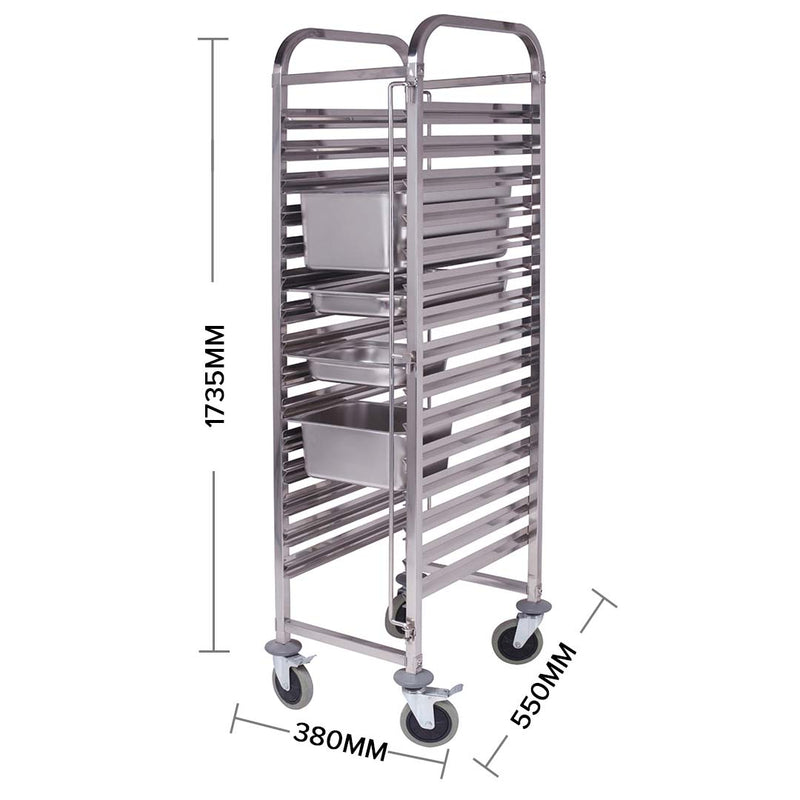 Gastronorm Trolley 15 Tier Stainless Steel Bakery Trolley Suits GN 1/1 Pans