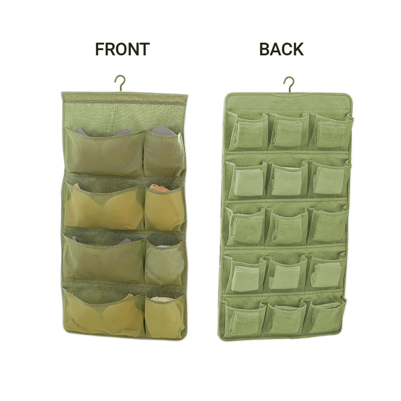 Green Double Sided Hanging Storage Bag Underwear Bra Socks Mesh Pocket Hanger Home Organiser