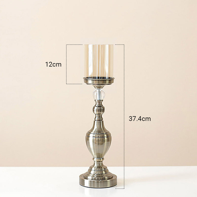 37.4cm Glass Candlestick Candle Holder Stand Pillar Glass/Iron Metal