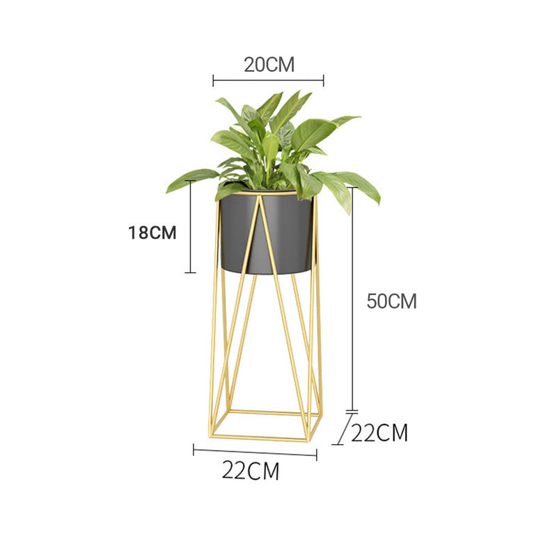 2X 50cm Gold Metal Plant Stand with Black Flower Pot Holder Corner Shelving Rack Indoor Display