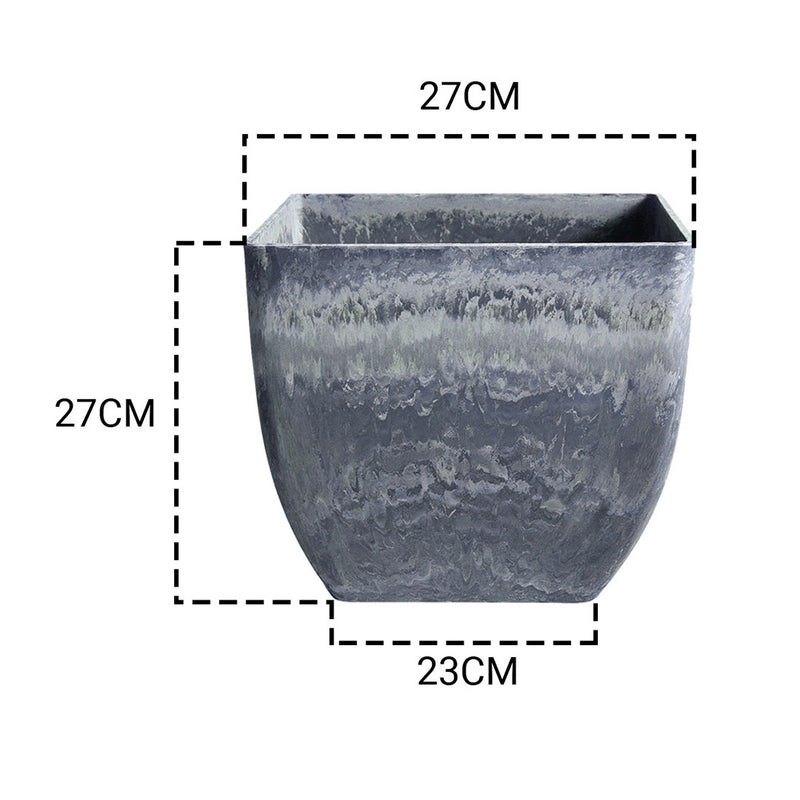 2X 27cm Weathered Grey Square Resin Plant Flower Pot in Cement Pattern Planter Cachepot for Indoor Home Office