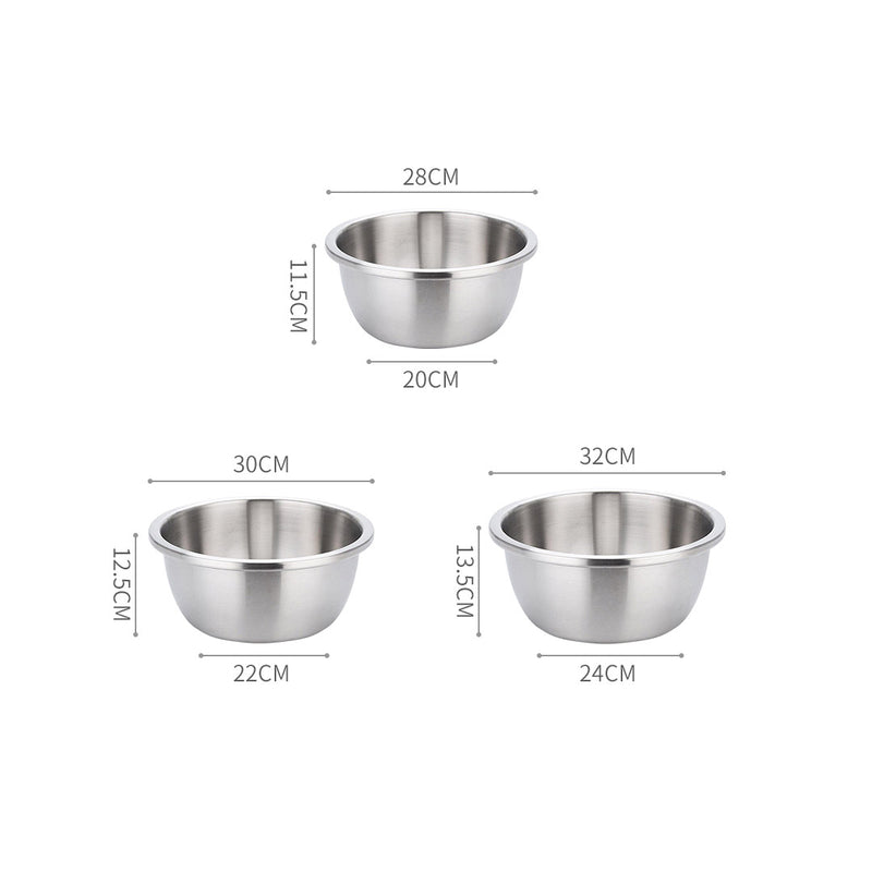 3Pcs Deepen Matte Stainless Steel Stackable Baking Washing Mixing Bowls Set Food Storage Basin