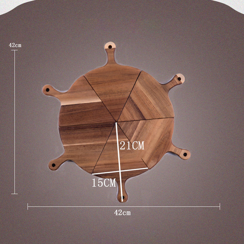 2X  6 pcs Brown Round Divisible Wood Pizza Server Food Plate Board Pizza Paddle Cutting Board Home Decor