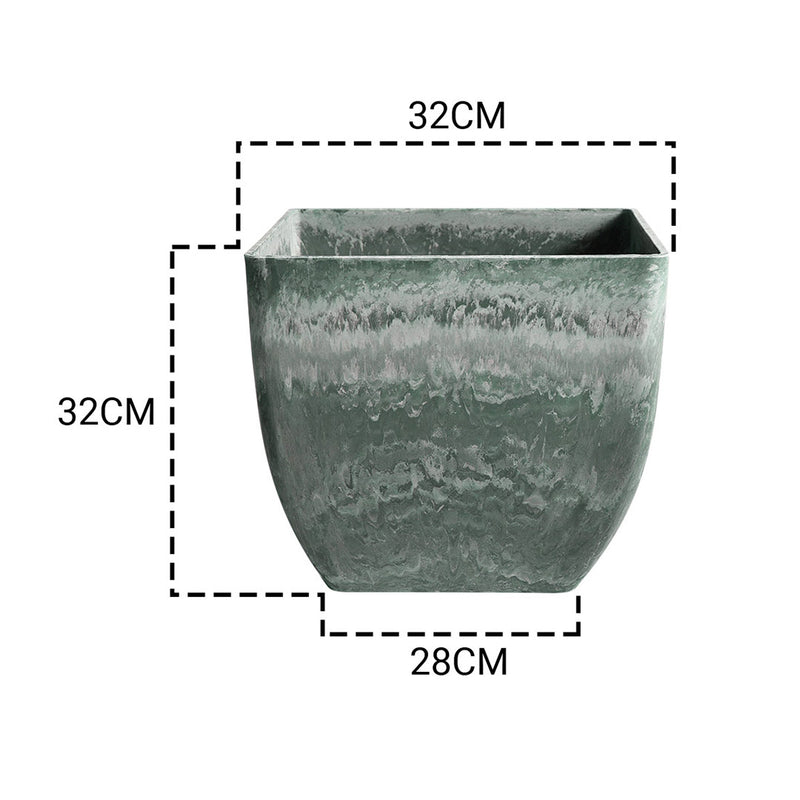 32cm Green Grey Square Resin Plant Flower Pot in Cement Pattern Planter Cachepot for Indoor Home Office