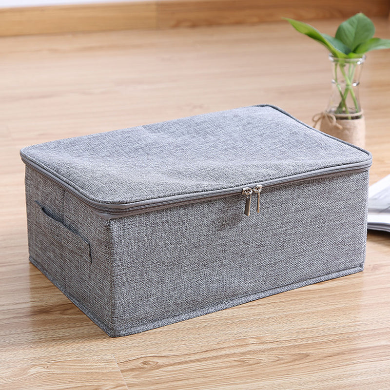 Grey Small Portable Double Zipper Storage Box Moisture Proof Clothes Basket Foldable Home Organiser