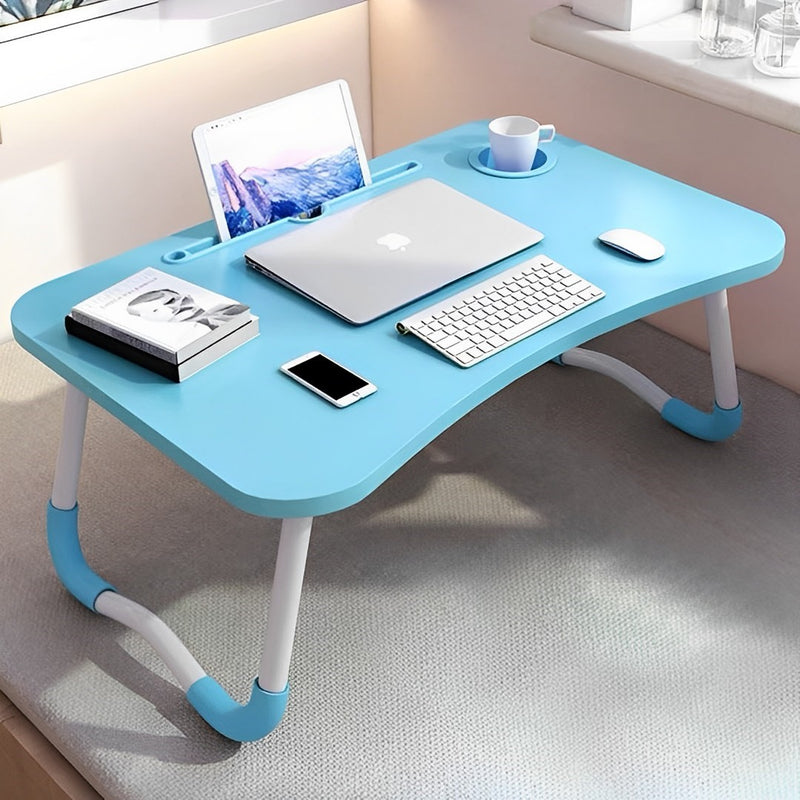 Blue Portable Bed Table Adjustable Foldable Bed Sofa Study Table Laptop Mini Desk with Notebook Stand Cup Slot Home Decor