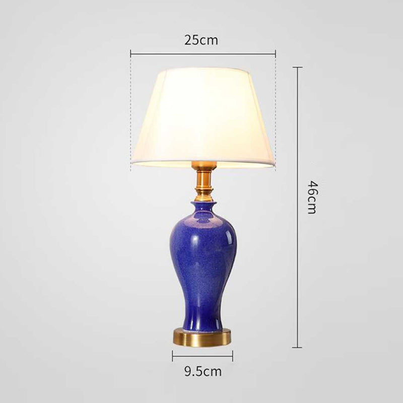 2X Blue Ceramic Oval Table Lamp with Gold Metal Base