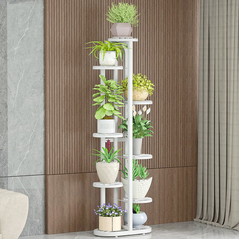 8 Tier 9 Pots White Round Metal Plant Rack Flowerpot Storage Display Stand Holder Home Garden Decor