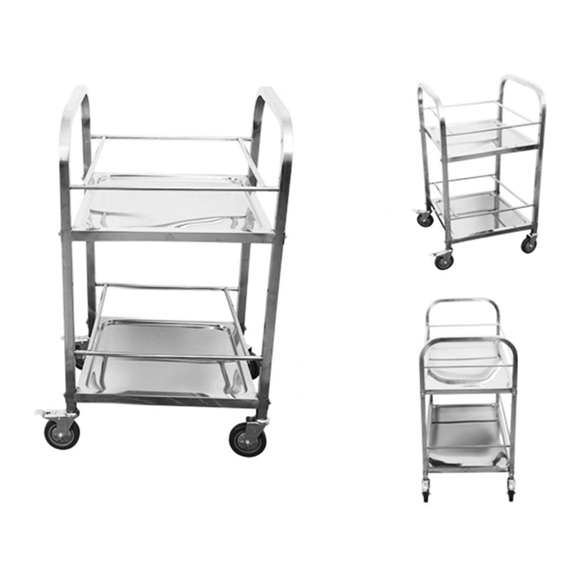 2 Tier 500x500x950 Stainless Steel Square Tube Drink Wine Food Utility Cart