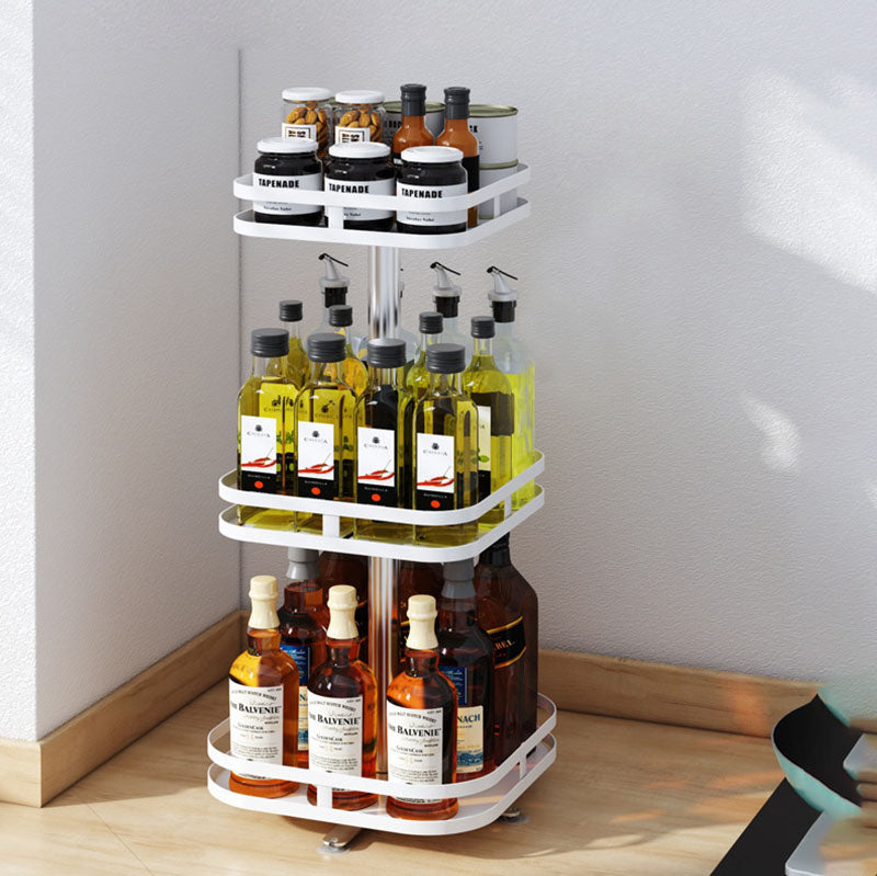 3 Tier Steel White Square Rotating Multi-Function Kitchen Portable Storage Spice Seasoning Kitchen Countertop Organiser Shelf