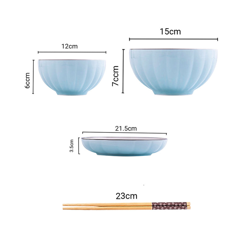 Blue Japanese Style Ceramic Dinnerware Crockery Soup Bowl Plate Server Kitchen Home Decor Set of 12