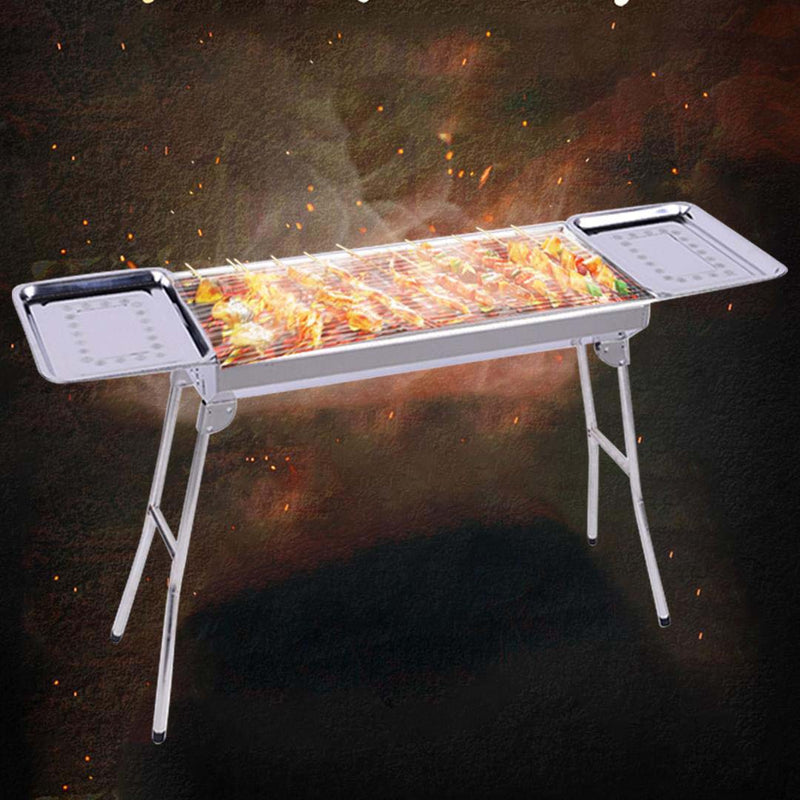 Skewers Grill with Side Tray Portable Stainless Steel Charcoal BBQ Outdoor 6-8 Persons