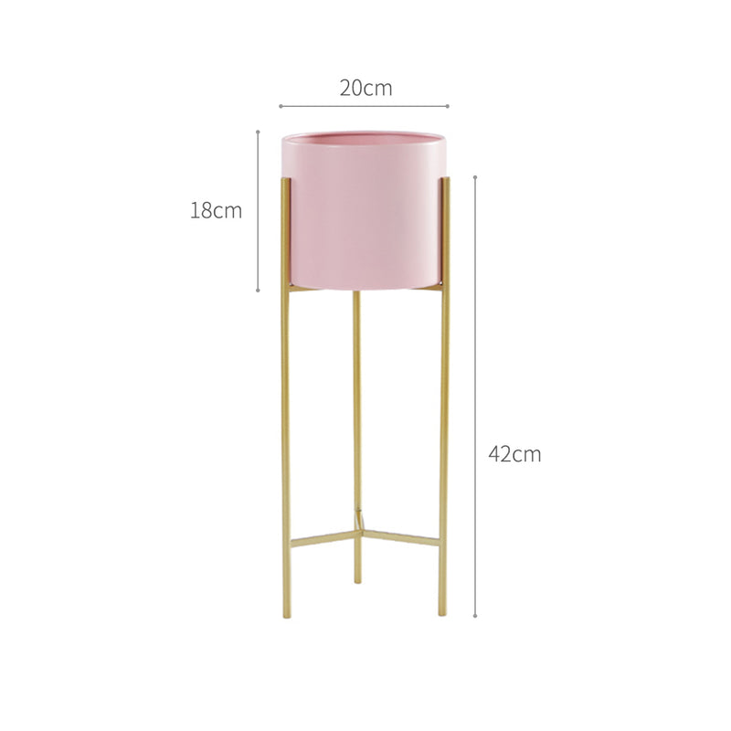 2X 2 Layer 42cm Gold Metal Plant Stand with Pink Flower Pot Holder Corner Shelving Rack Indoor Display