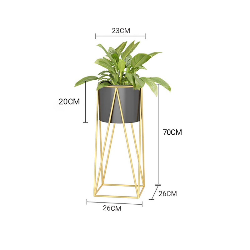 70cm Gold Metal Plant Stand with Black Flower Pot Holder Corner Shelving Rack Indoor Display