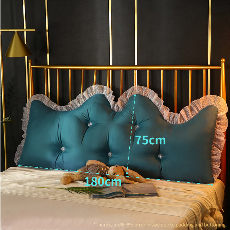 180cm Blue-Green Princess Bed Pillow Headboard Backrest Bedside Tatami Sofa Cushion with Ruffle Lace Home Decor