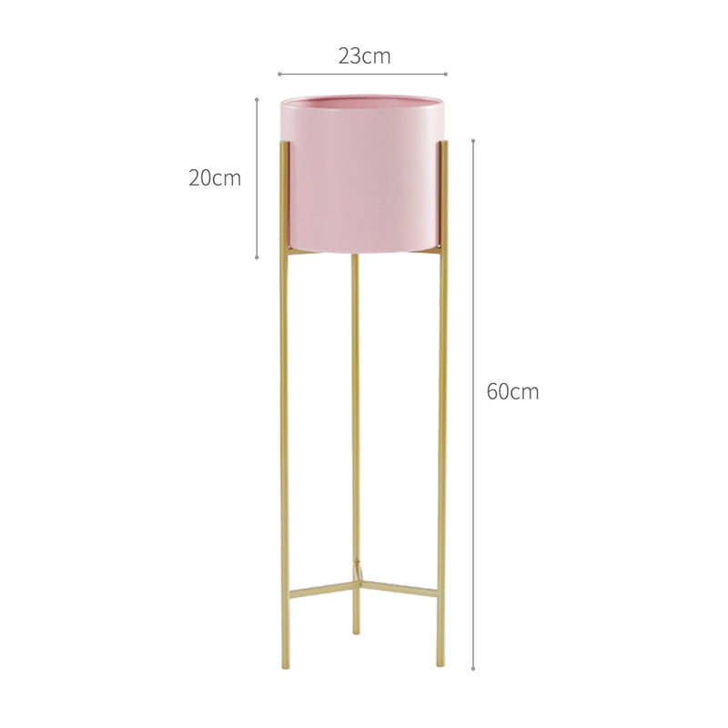 2 Layer 60cm Gold Metal Plant Stand with Pink Flower Pot Holder Corner Shelving Rack Indoor Display