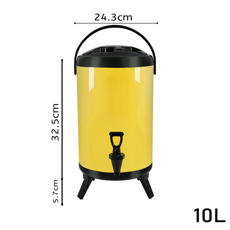 10L Stainless Steel Insulated Milk Tea Barrel Hot and Cold Beverage Dispenser Container with Faucet Yellow