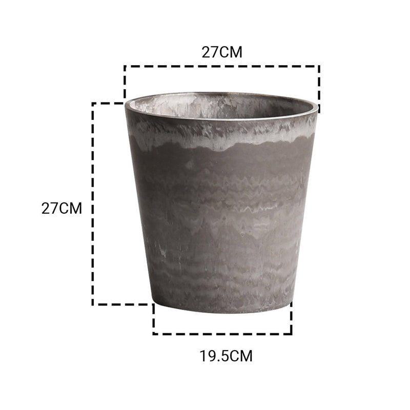 27cm Rock Grey Round Resin Plant Flower Pot in Cement Pattern Planter Cachepot for Indoor Home Office