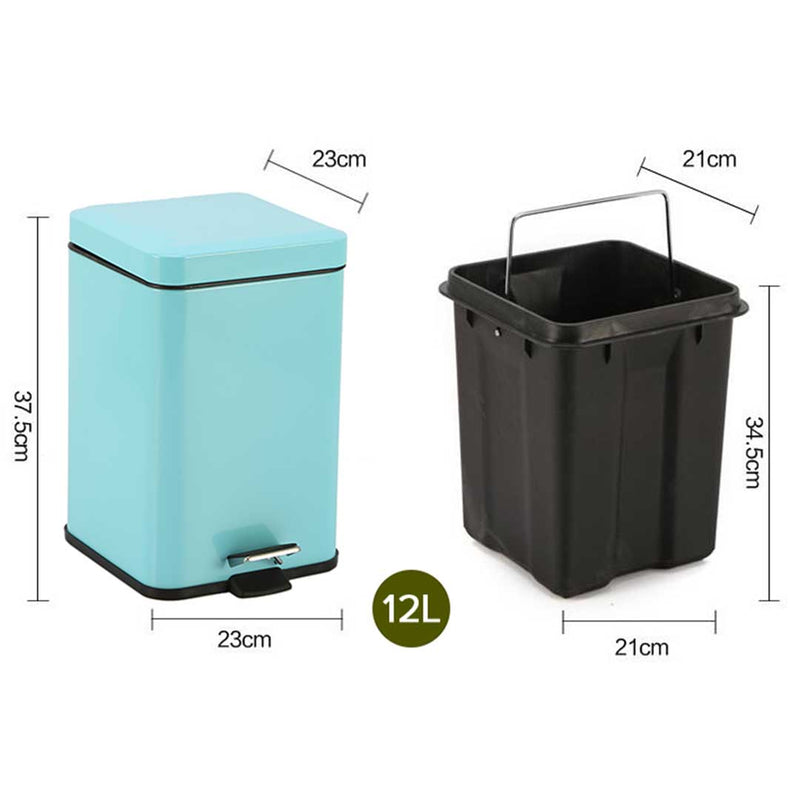 2X 12L Foot Pedal Stainless Steel Rubbish Recycling Garbage Waste Trash Bin Square Blue