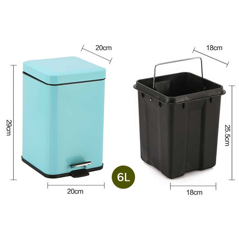 2X 6L Foot Pedal Stainless Steel Rubbish Recycling Garbage Waste Trash Bin Square Blue