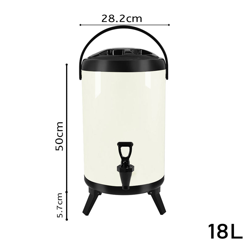 18L Stainless Steel Insulated Milk Tea Barrel Hot and Cold Beverage Dispenser Container with Faucet White