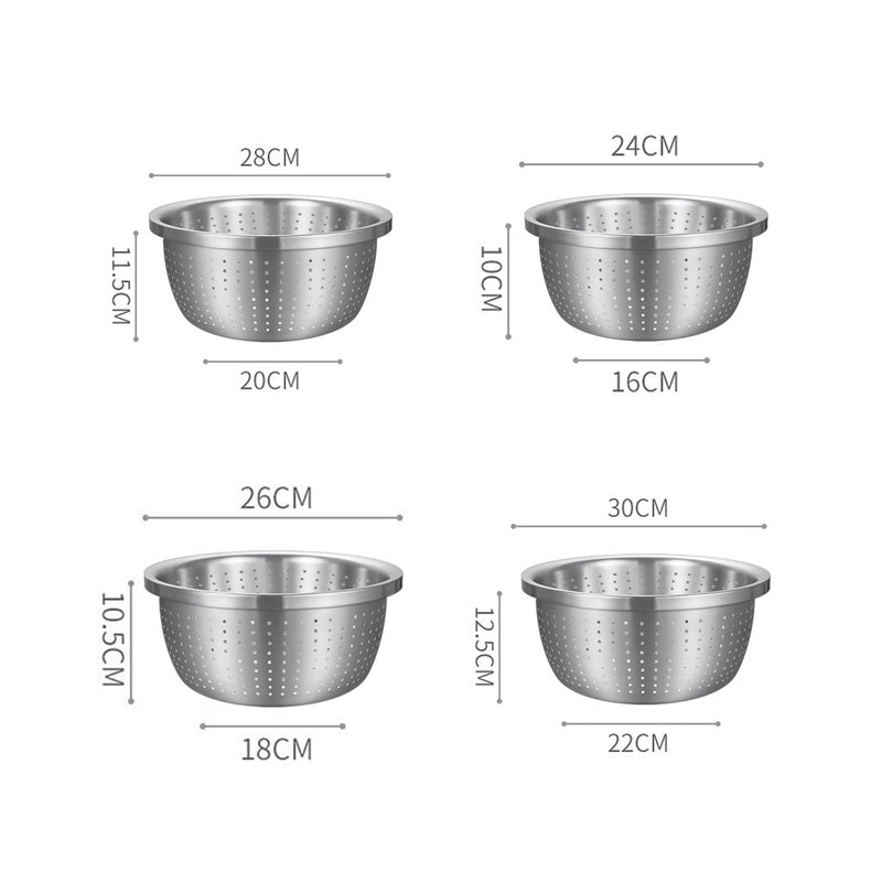 Stainless Steel Nesting Basin Colander Perforated Kitchen Sink Washing Bowl Metal Basket Strainer Set of 4