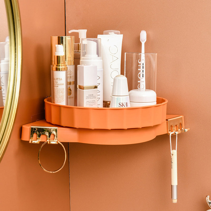 Orange 360 Degree Wall-Mounted Rotating Bathroom Organiser Corner Vanity Rack Toilet Adhesive Storage Shelf