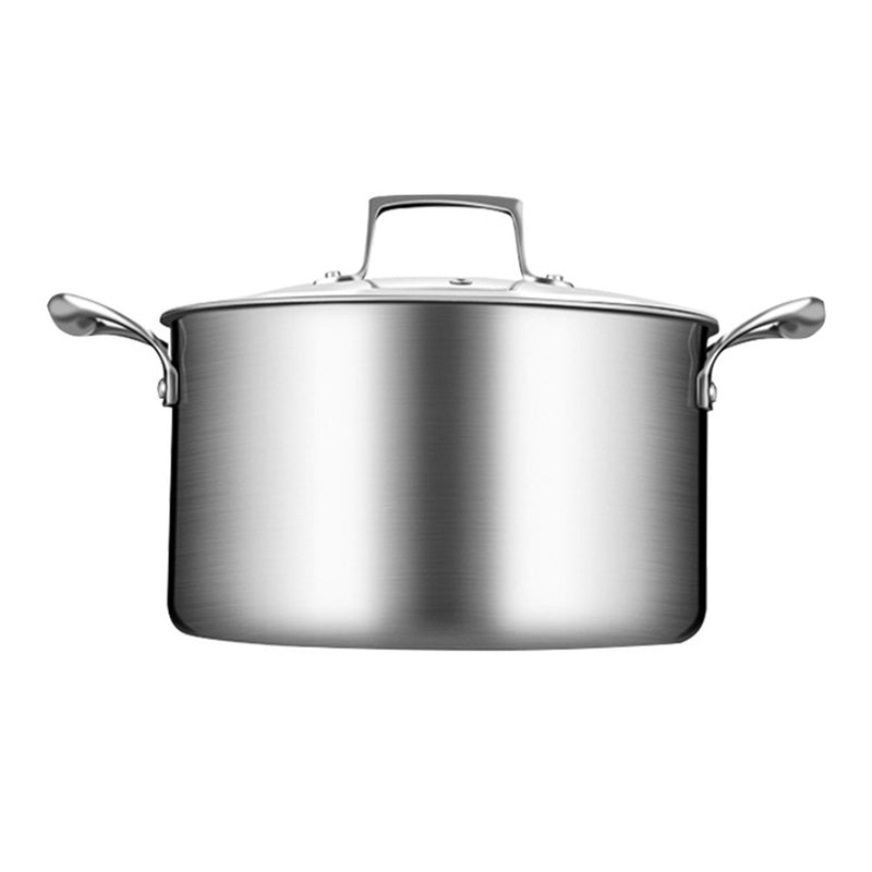 22cm Stainless Steel Soup Pot Stock Cooking Stockpot Heavy Duty Thick Bottom with Glass Lid