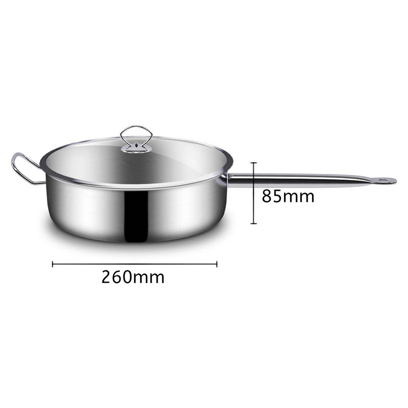 2X 26cm Stainless Steel Saucepan Sauce pan with Glass Lid and Helper Handle Triple Ply Base Cookware