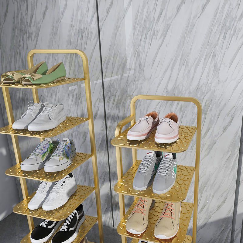 6 Tier Gold Plated Metal Shoe Organizer Space Saving Portable Footwear Storage Shelf