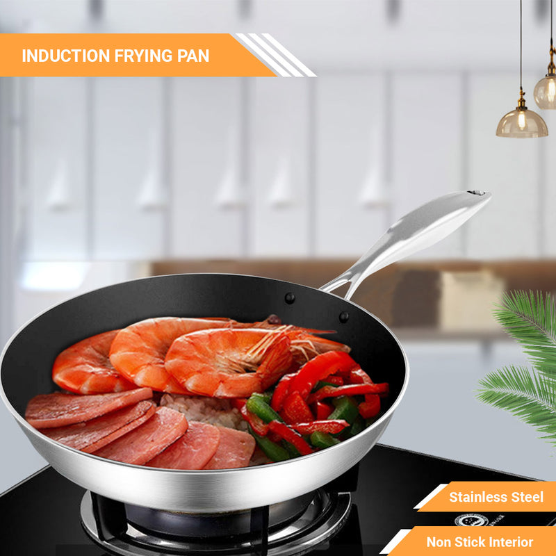 Stainless Steel Fry Pan 24cm Frying Pan Induction FryPan Non Stick Interior