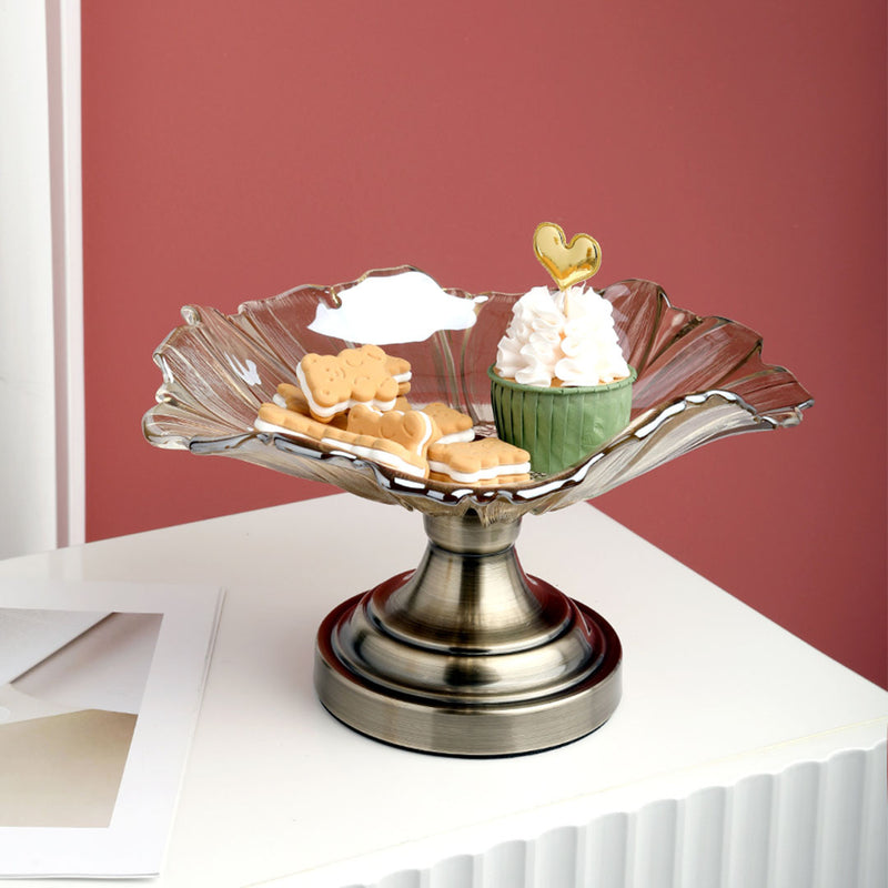 Bronze Tulip Crystal Glass Fruit Bowl Candy Holder Countertop Dessert Serving Basket Decor