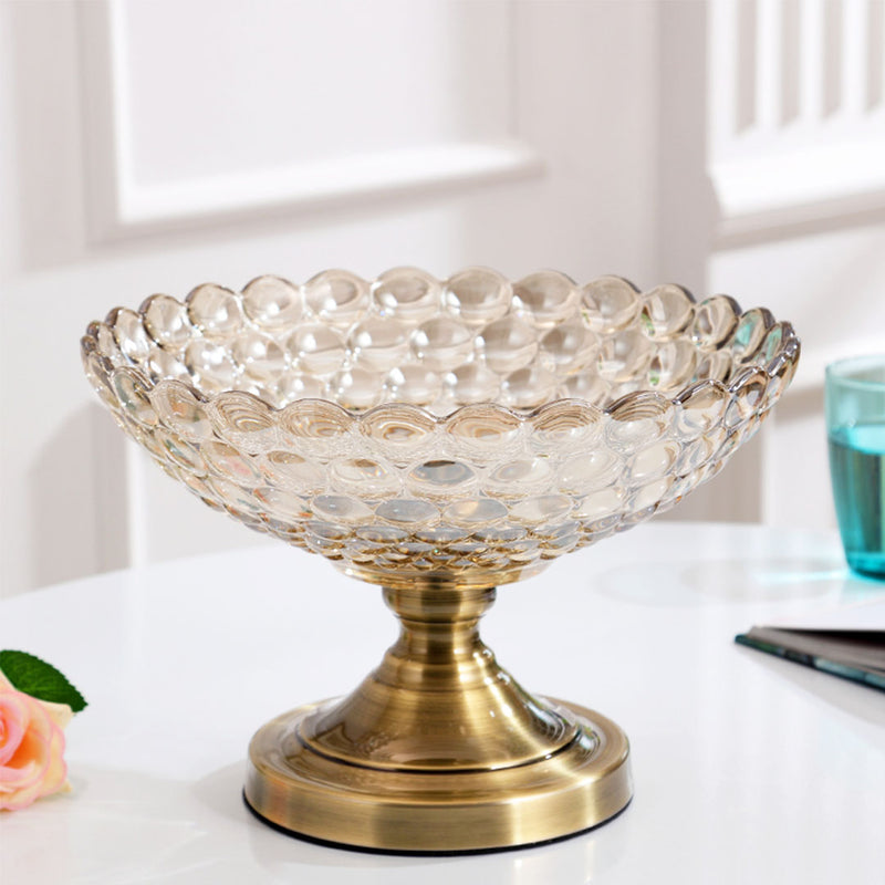 Bronze Pedestal Crystal Glass Fruit Bowl Candy Holder Countertop Dessert Serving Basket Decor