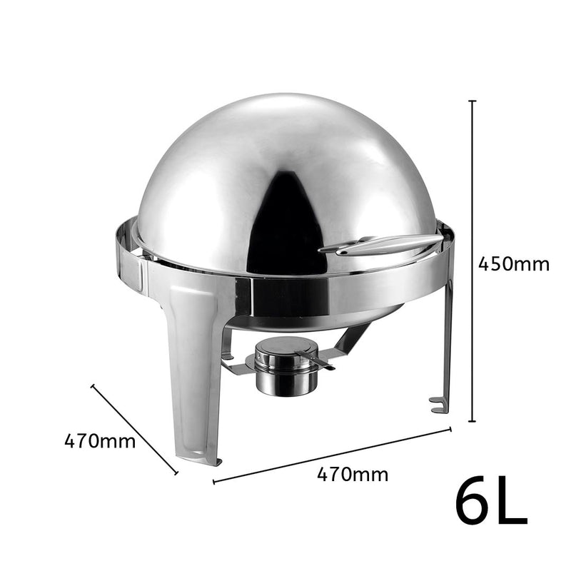 6L Stainless Steel Chafing Food Warmer Catering Dish Round Roll Top