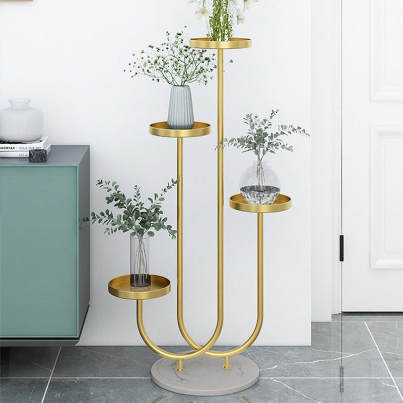 2X U Shaped Plant Stand Round Flower Pot Tray Living Room Balcony Display Gold Metal Decorative Shelf