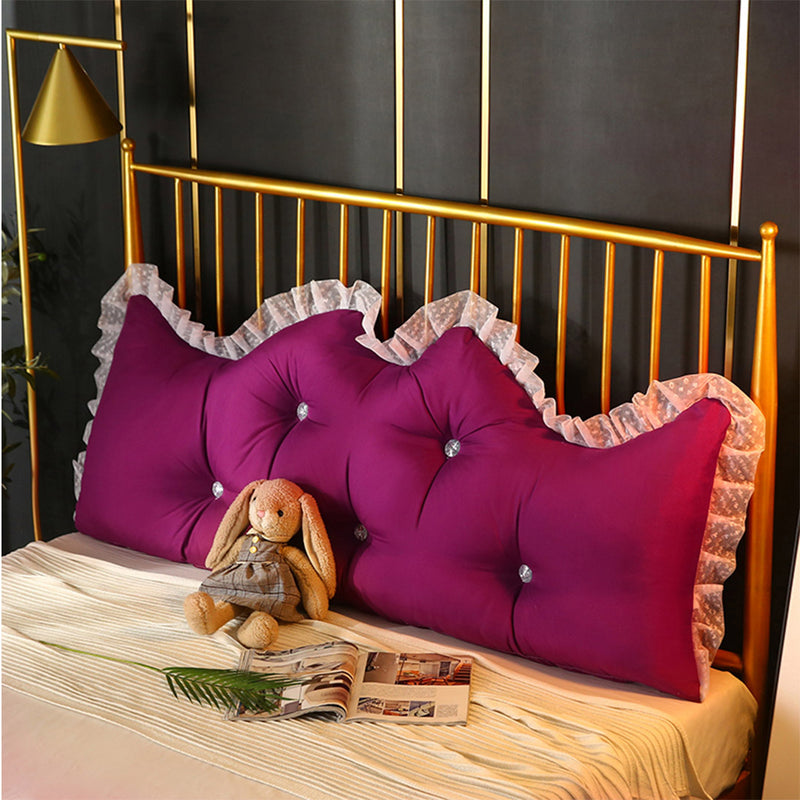 120cm Burgundy Princess Bed Pillow Headboard Backrest Bedside Tatami Sofa Cushion with Ruffle Lace Home Decor