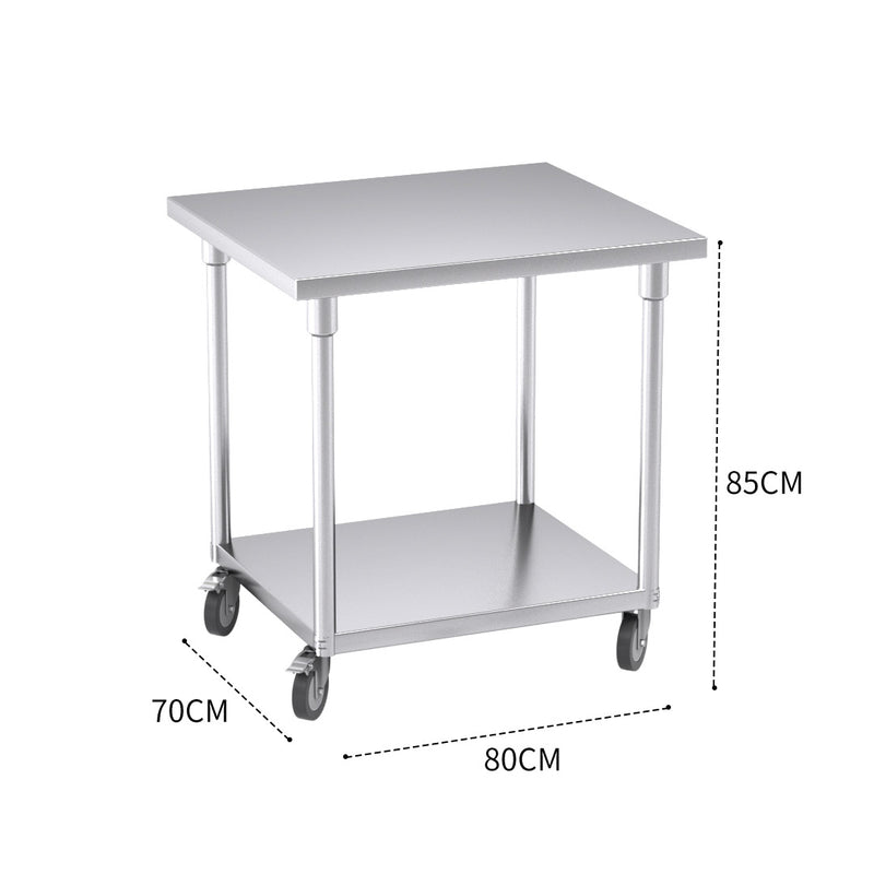 80cm Commercial Catering Kitchen Stainless Steel Prep Work Bench Table with Wheels
