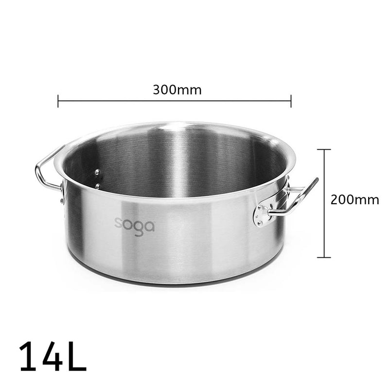 Stock Pot 14L Top Grade Thick Stainless Steel Stockpot 18/10 Without Lid